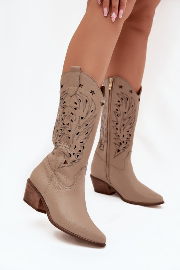 Botas longas de couro com parte superior vazada Zazoo 3714 na cor areia 2