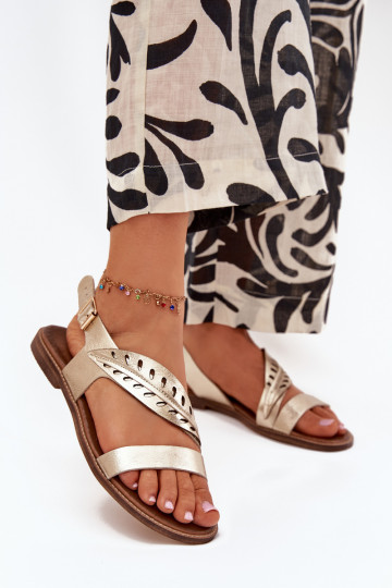 Sandálias femininasHabilitadoturalnej Skóry com salto largo Zazoo 3564 cor dourada 2