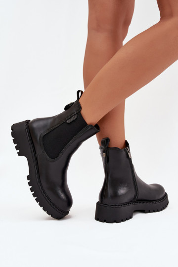 Botas de couro femininas estilosas e quentes Big Star OO274109, pretas