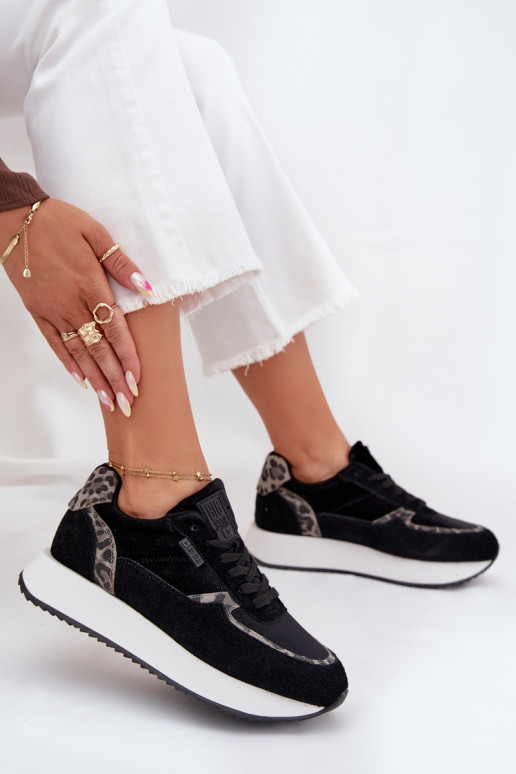 de camurça À modalo de tênis Feminino Big Star OO274A312 HI-POLY SYSTEM cor preta com padrões de pele de leopardo de camurça À modalo de tênis Feminino Big Star OO274A312 HI-POLY SYSTEM cor preta com padrões de pele de leopardo