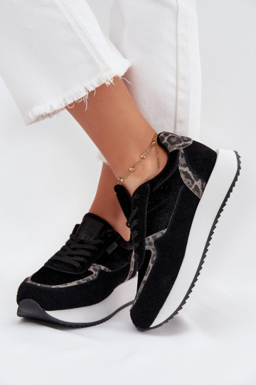 de camurça À modalo de tênis Feminino Big Star OO274A312 HI-POLY SYSTEM cor preta com padrões de pele de leopardo 2