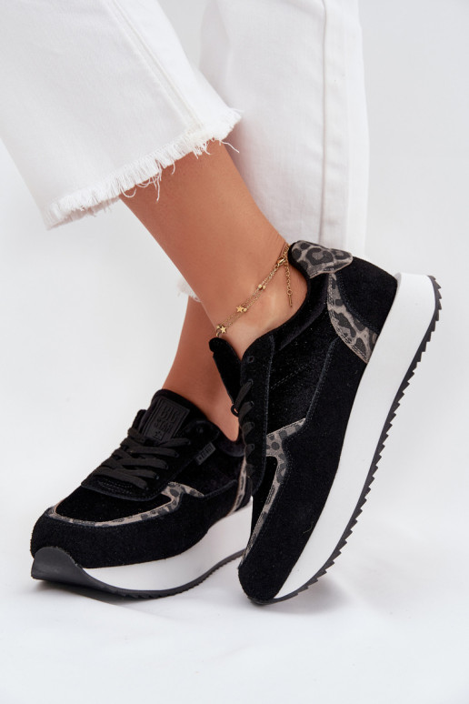 de camurça À modalo de tênis Feminino Big Star OO274A312 HI-POLY SYSTEM cor preta com padrões de pele de leopardo de camurça À modalo de tênis Feminino Big Star OO274A312 HI-POLY SYSTEM cor preta com padrões de pele de leopardo