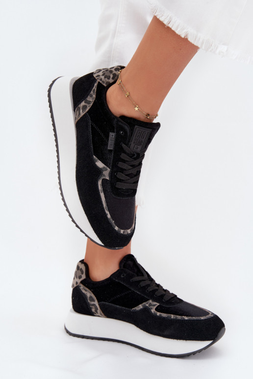 de camurça À modalo de tênis Feminino Big Star OO274A312 HI-POLY SYSTEM cor preta com padrões de pele de leopardo de camurça À modalo de tênis Feminino Big Star OO274A312 HI-POLY SYSTEM cor preta com padrões de pele de leopardo