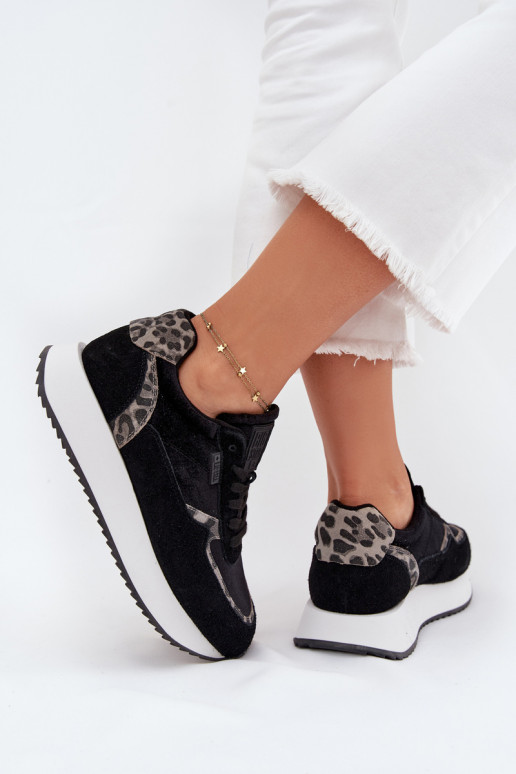 de camurça À modalo de tênis Feminino Big Star OO274A312 HI-POLY SYSTEM cor preta com padrões de pele de leopardo de camurça À modalo de tênis Feminino Big Star OO274A312 HI-POLY SYSTEM cor preta com padrões de pele de leopardo