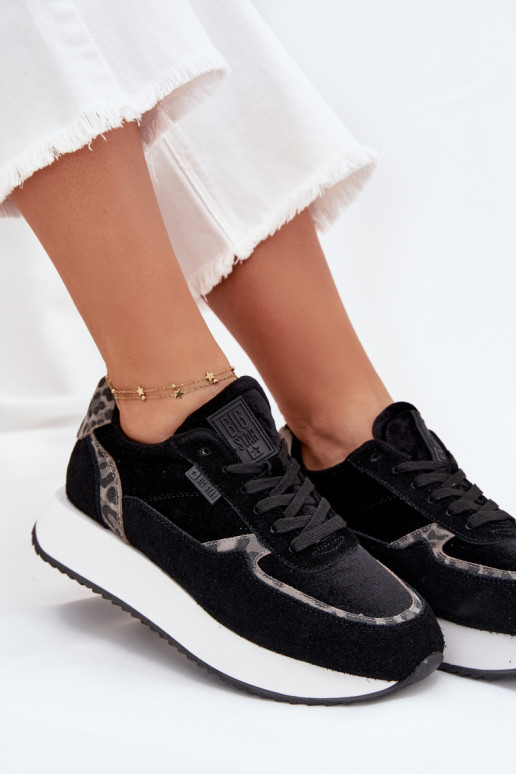 de camurça À modalo de tênis Feminino Big Star OO274A312 HI-POLY SYSTEM cor preta com padrões de pele de leopardo de camurça À modalo de tênis Feminino Big Star OO274A312 HI-POLY SYSTEM cor preta com padrões de pele de leopardo