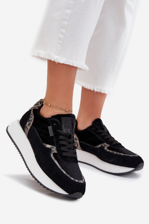 de camurça À modalo de tênis Feminino Big Star OO274A312 HI-POLY SYSTEM cor preta com padrões de pele de leopardo de camurça À modalo de tênis Feminino Big Star OO274A312 HI-POLY SYSTEM cor preta com padrões de pele de leopardo