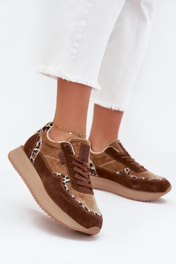 Ténis de camurça femininos Big Star OO274A313 HI-POLY SYSTEM, marrons com estampa de pele de leopardo 2