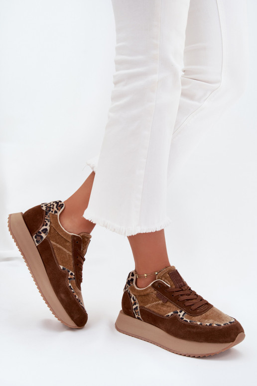 de camurça À modalo de tênis Feminino Big Star OO274A313 HI-POLY SYSTEM cor marrom com padrões de pele de leopardo de camurça À modalo de tênis Feminino Big Star OO274A313 HI-POLY SYSTEM cor marrom com padrões de pele de leopardo