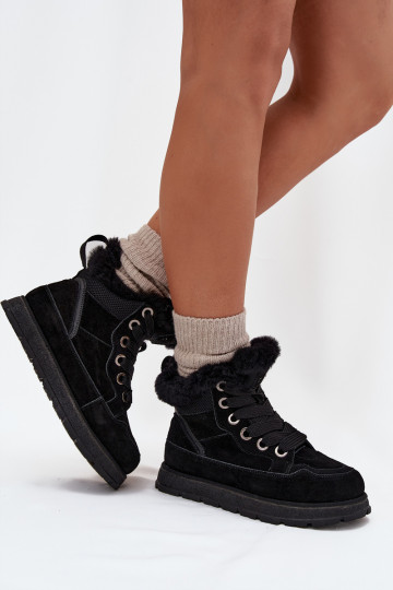 Botas de camurça femininas para neve com plataforma e pelagem Big Star SS274369, pretas