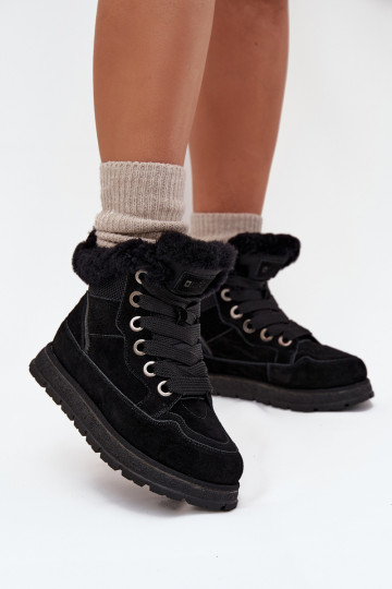 Botas de camurça femininas para neve com plataforma e pelagem Big Star SS274369, pretas 2