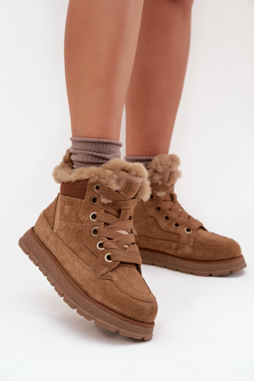 Botas de camurça femininas para neve com plataforma e pelagem Big Star SS274370, marrons