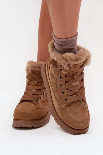Botas de camurça femininas para neve com plataforma e pelagem Big Star SS274370, marrons 2