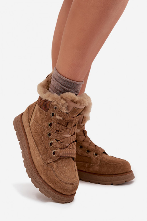 de camurça Botas de neve sapato Feminino com uma plataforma com um casaco de pele Big Star SS274370 cor marrom de camurça Botas de neve sapato Feminino com uma plataforma com um casaco de pele Big Star SS274370 cor marrom