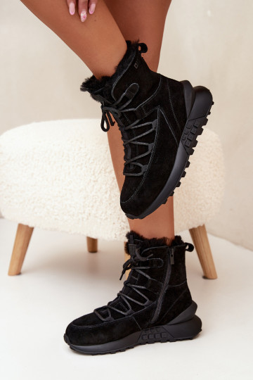 Botas de neve em camurça para mulheres com pelinho Big Star SS274319 pretas