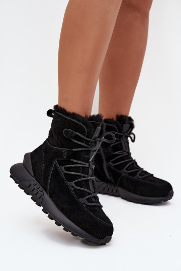 Botas de neve em camurça para mulheres com pelinho Big Star SS274319 pretas 2