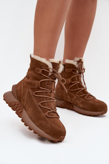 Botas de neve em camurça para mulheres com pelinho Big Star SS274318 marrons 2