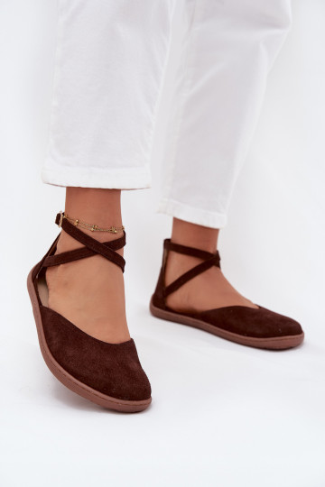 Sapatilhas de camurça Feminino Barefoot com listras Zazoo 191 CzekoladoParae 2