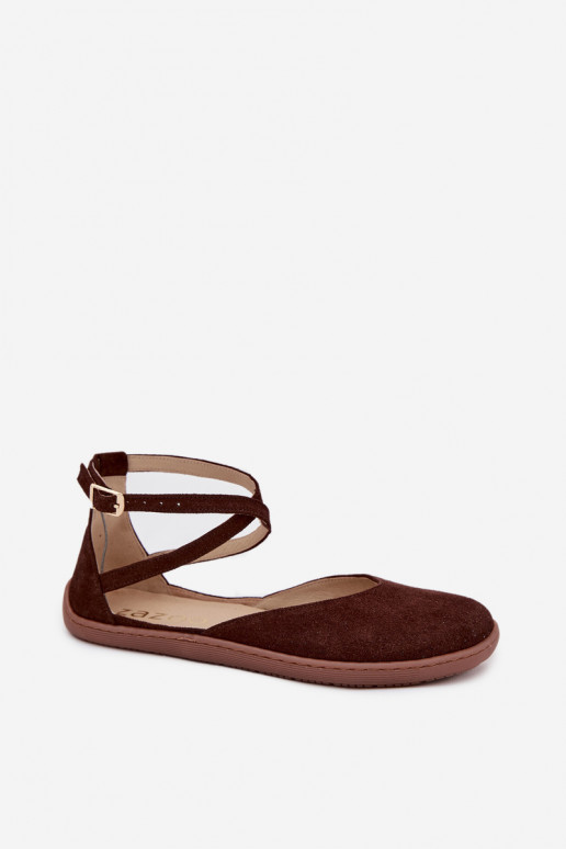 Sapatilhas de camurça Feminino Barefoot com listras Zazoo 191 CzekoladoParae Sapatilhas de camurça Feminino Barefoot com listras Zazoo 191 CzekoladoParae