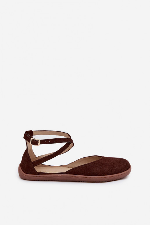 Sapatilhas de camurça Feminino Barefoot com listras Zazoo 191 CzekoladoParae Sapatilhas de camurça Feminino Barefoot com listras Zazoo 191 CzekoladoParae