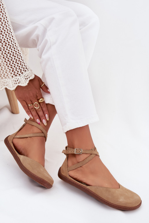 Sapatilhas de camurça Feminino Barefoot com listras Zazoo 191 bege Sapatilhas de camurça Feminino Barefoot com listras Zazoo 191 bege