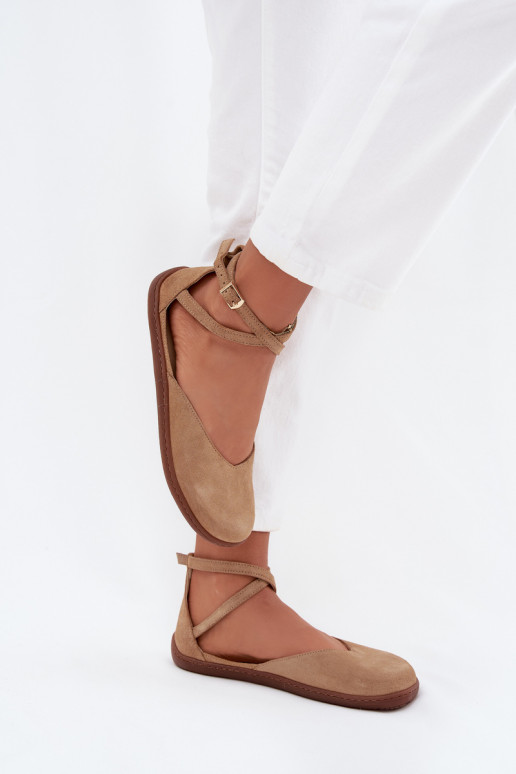 Sapatilhas de camurça Feminino Barefoot com listras Zazoo 191 bege Sapatilhas de camurça Feminino Barefoot com listras Zazoo 191 bege