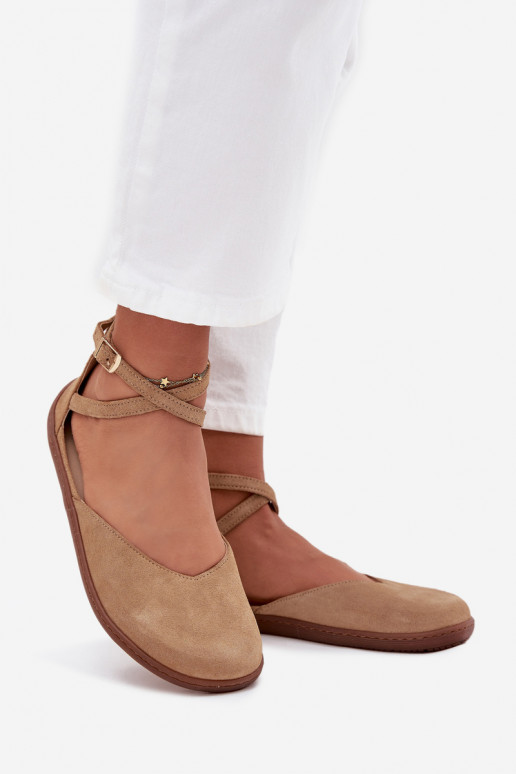 Sapatilhas de camurça Feminino Barefoot com listras Zazoo 191 bege Sapatilhas de camurça Feminino Barefoot com listras Zazoo 191 bege