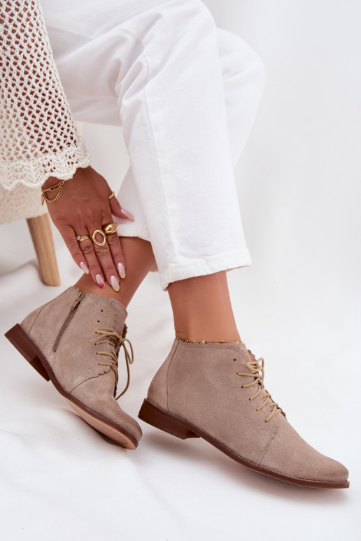 Sapatos de camurça com salto largo cor capuccino Zazoo 4078 Sapatos de camurça com salto largo cor capuccino Zazoo 4078