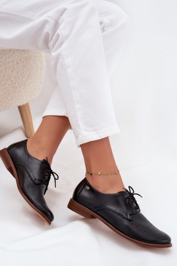 Sapatos elegantes femininos em couro com cadarços Zazoo 4238 pretos