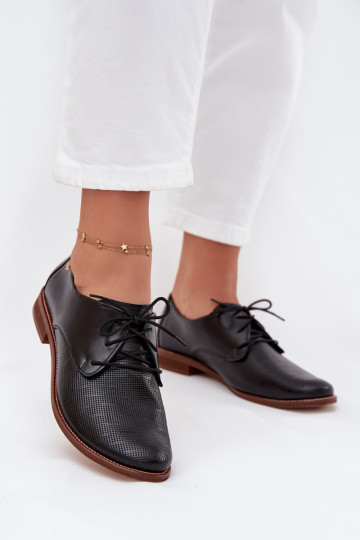 Pele sapato Feminino Estilo elegante com atacadores Zazoo 4238 cor preta 2