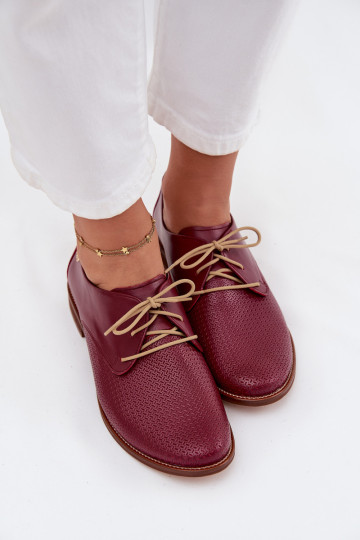 Sapatos elegantes femininos em couro com cadarços Zazoo 4238 bordô