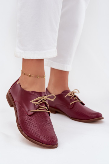 Sapatos elegantes femininos em couro com cadarços Zazoo 4238 bordô 2