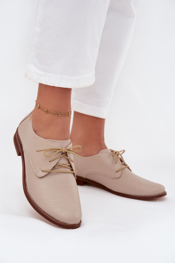 Pele sapato Feminino Estilo elegante com atacadores Zazoo 4238 bege 2