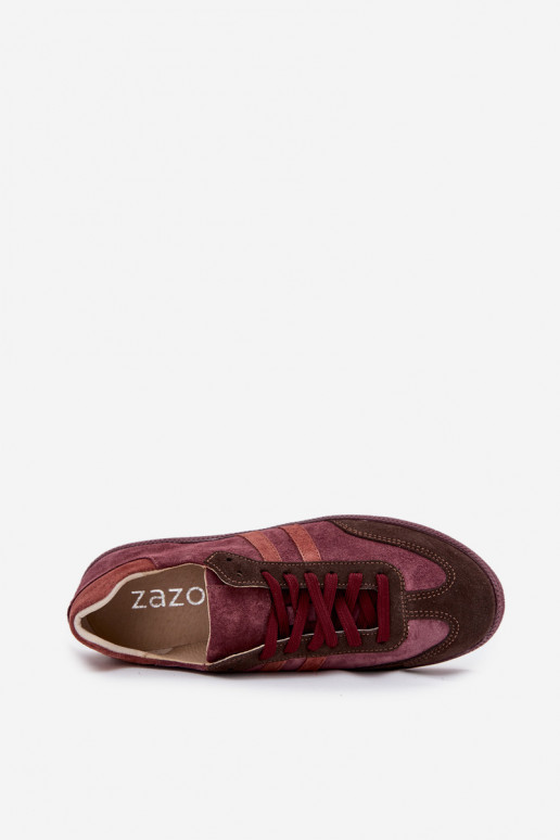 Zazoo N1068 de camurça Baixo À modalo de tênis Feminino Borgonha