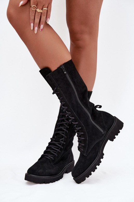 Sapatos de camurça Com uma renda Meio da panturrilha Zazoo 3103 cor preta Sapatos de camurça Com uma renda Meio da panturrilha Zazoo 3103 cor preta