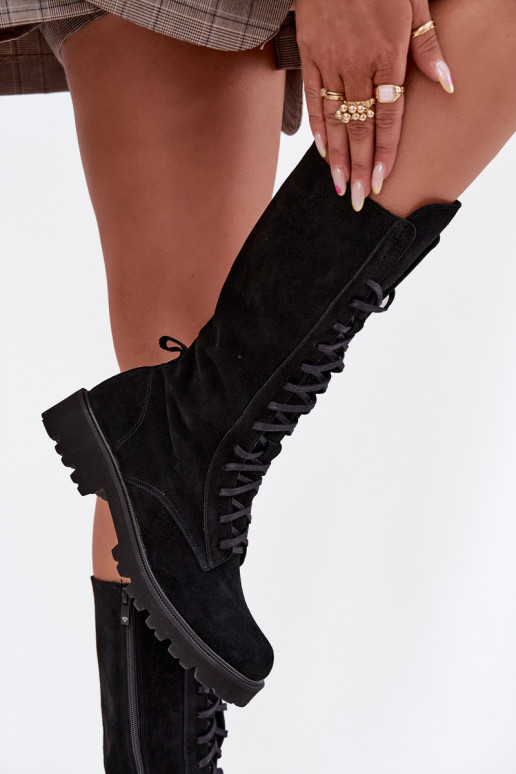 Sapatos de camurça Com uma renda Meio da panturrilha Zazoo 3103 cor preta Sapatos de camurça Com uma renda Meio da panturrilha Zazoo 3103 cor preta