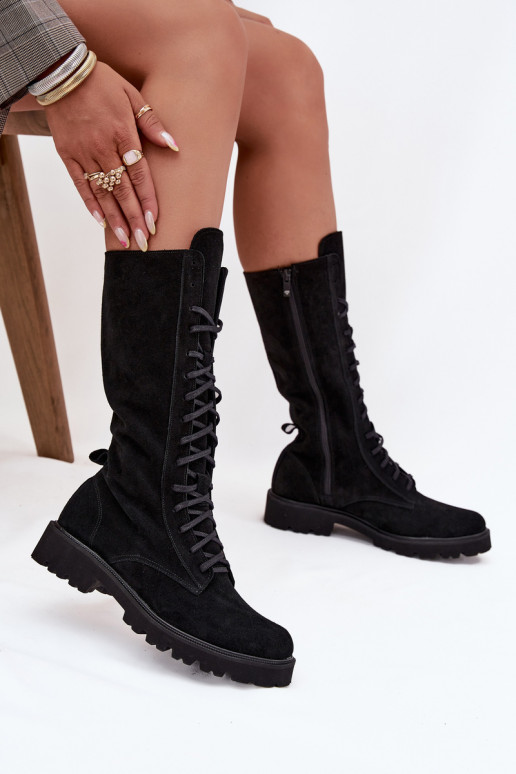 Sapatos de camurça Com uma renda Meio da panturrilha Zazoo 3103 cor preta Sapatos de camurça Com uma renda Meio da panturrilha Zazoo 3103 cor preta