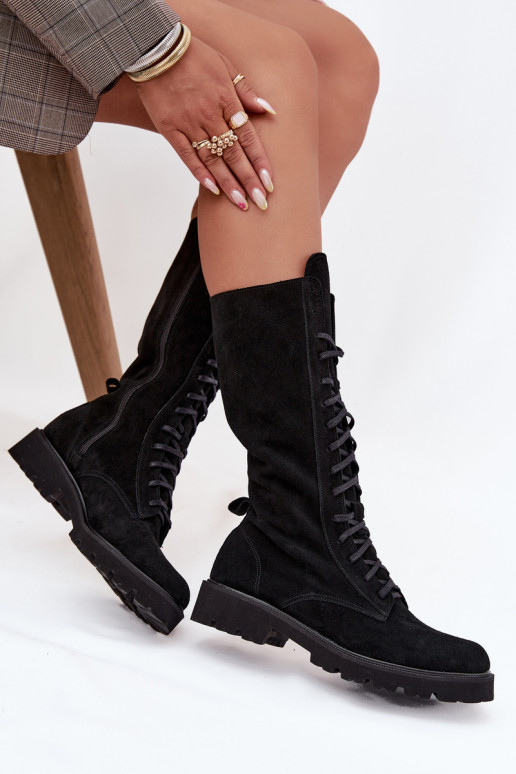 Sapatos de camurça Com uma renda Meio da panturrilha Zazoo 3103 cor preta Sapatos de camurça Com uma renda Meio da panturrilha Zazoo 3103 cor preta