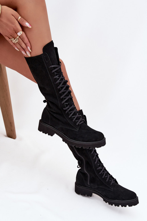 Sapatos de camurça Com uma renda Meio da panturrilha Zazoo 3103 cor preta Sapatos de camurça Com uma renda Meio da panturrilha Zazoo 3103 cor preta