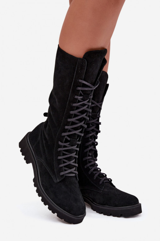 Sapatos de camurça Com uma renda Meio da panturrilha Zazoo 3103 cor preta Sapatos de camurça Com uma renda Meio da panturrilha Zazoo 3103 cor preta