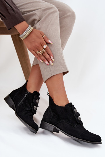 Botas femininas de camurça com detalhes florais Zazoo 3080 preto