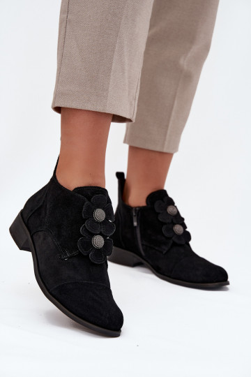 Botas femininas de camurça com detalhes florais Zazoo 3080 preto 2