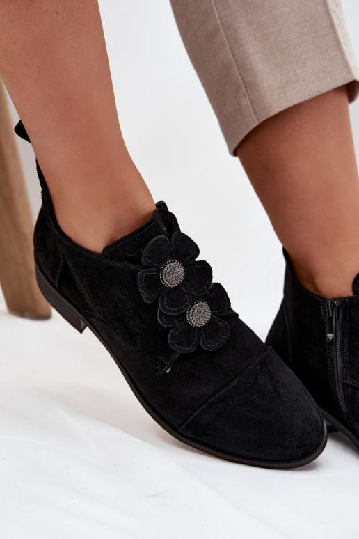 de camurça sapato Feminino Com decoraçõesi com motivos floraiskami Zazoo 3080 cor preta de camurça sapato Feminino Com decoraçõesi com motivos floraiskami Zazoo 3080 cor preta