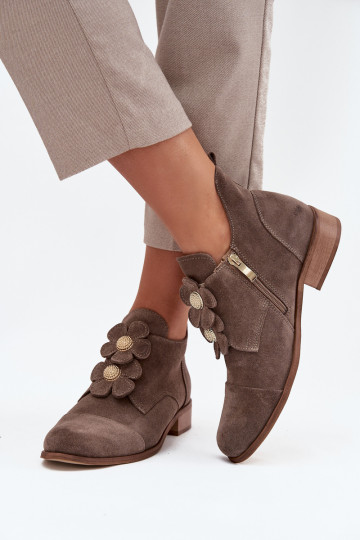 Botas femininas de camurça com detalhes florais Zazoo 3080 areia 2