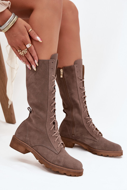 Sapatos de camurça Com uma renda Meio da panturrilha Zazoo 3103 bege Sapatos de camurça Com uma renda Meio da panturrilha Zazoo 3103 bege