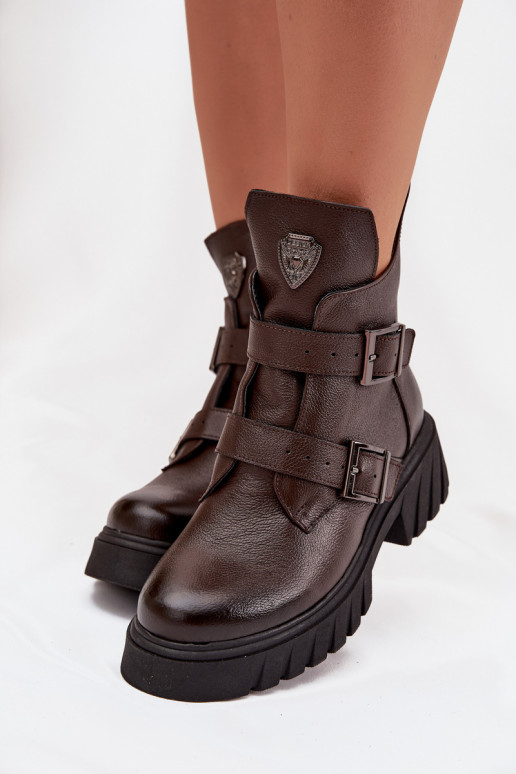 Pele aquecimento Botas femininas com fivelas I Ozdobnym Detalem Zazoo 60482 CzekoladoParae Pele aquecimento Botas femininas com fivelas I Ozdobnym Detalem Zazoo 60482 CzekoladoParae