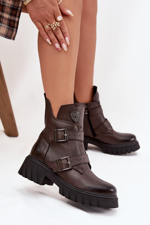 Pele aquecimento Botas femininas com fivelas I Ozdobnym Detalem Zazoo 60482 CzekoladoParae Pele aquecimento Botas femininas com fivelas I Ozdobnym Detalem Zazoo 60482 CzekoladoParae