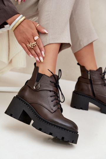 Pele Botas femininas Klocke com salto decorado aquecimento Zazoo 60557 CzekoladoParae