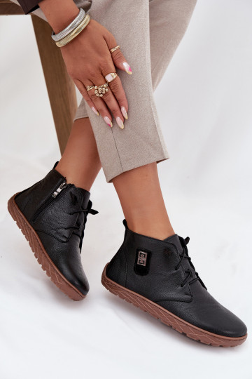 Botas femininas de couro barefoot com detalhes decorativos Zazoo 30072 preto