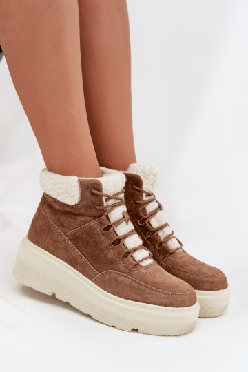 Botas de neve femininas de camurça com forro e plataforma Vinceza 95354 marrom