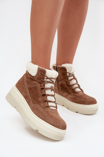 Botas de neve femininas de camurça com forro e plataforma Vinceza 95354 marrom 2